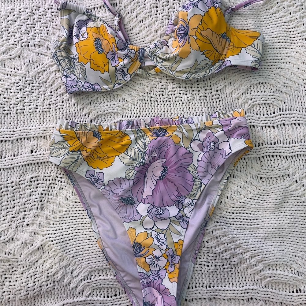 Floral Bikini Set in Yellow and Purple